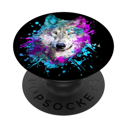 Dramabite Watercolor wolf head painting wolves lover gifts PopSockets Adhesive PopGrip