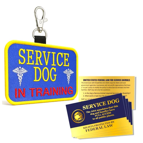 WORKINGSERVICEDOG.COM Service Dog in Training Clip-On ID Patch Tag - Includes 5 Federal Law Handout Cards - Clips to Vest, Harness, Collar, Leash, or Carrier
