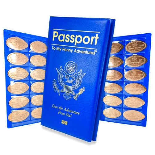 Pennybandz Penny Passport to My Penny Adventures - Pressed Penny Souvenir Collecting Book - Holds 48 Coins - Vegan Leather - Every Book Ordered Comes with a Mystery Penny as a Gift (Royal Blue)