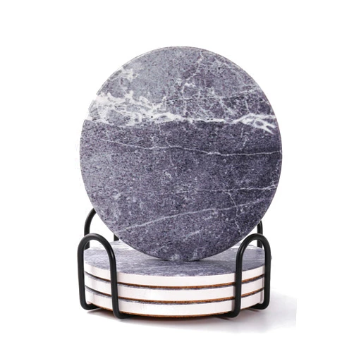 LIFVER Drinks Coasters Set of 4, Living Room Decor, Ceramic Absorbent Coasters with Cork Base, Protect Wooden Table or Furniture from Scratched, Drink Coasters with Holder - Grey