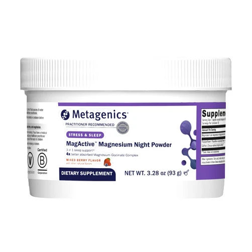 Metagenics MagActive Magnesium Night Powder - Sleep Support Supplement - Aids Healthy Sleep-Wake Cycle - Contains Magnesium, Passionflower & Saffron - Melatonin Free - 93 g, Mixed Berry Flavor