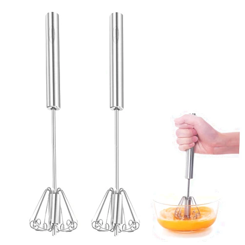 Newness Egg Whisk, [2 Pack] Stainless Steel Blender for Home - Versatile Tool for Egg Beater, Milk Frother, Hand Push Mixer Stirrer - Kitchen Utensil for Blending, Whisking, Beating