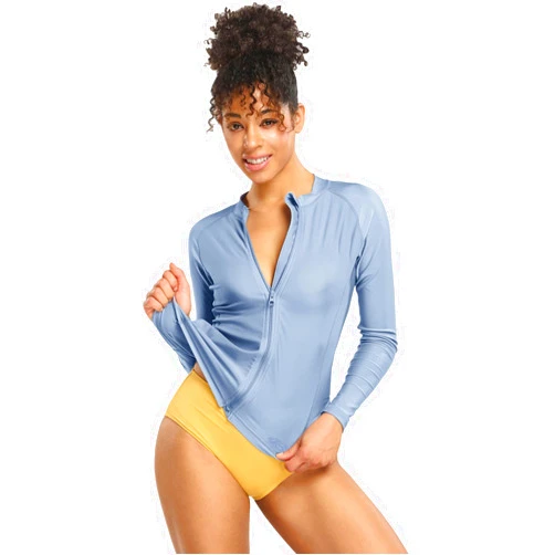 TSLA Women's UPF 50+ Zipper Rash Guard, Water Surfing Long Sleeve Swimsuit, UV/Sun Protection Swim Shirts Wetsuit Top