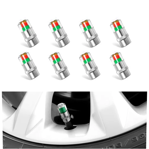 Stymart 8Pcs Tire Pressure Monitor Valve Stem Caps, 3 Colors Alarm Tire Indicator, Universal 32PSI Car Tire Pressure Monitor Valve Stem Caps Sensor Indicator, Universal Valve Stem Caps for Cars, SUVs, Trucks