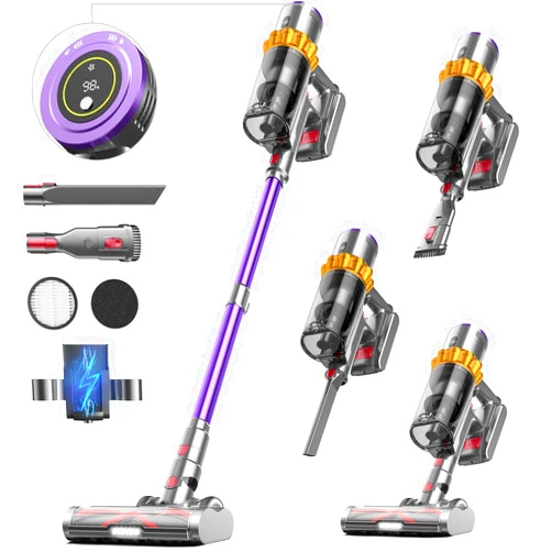 Iirios Cordless Vacuum Cleaner, 550W/45Kpa/65Mins Vacuum Cleaners for Home, Stick Vacuum Cordless with Low Noise, LED Screen, Wall Mount Charging,1.6L Dust Cup, Rechargeable Vacuum Pet Hair/Carpet/Hardfloor