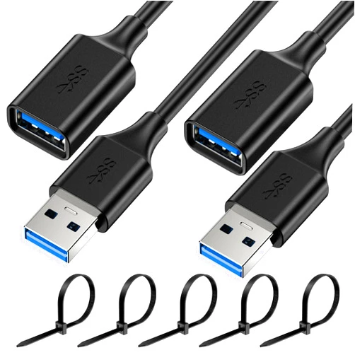 Ecjtu USB Extender Cord 5FT(2 Pack), USB 3.0 Extension Cable, USB A Male to Female, Compatible for USB Flash Drive, Hard Drive, Card Reader, Webcam, Printer, Keyboard, Mouse, Playstation, Xbox, VR Headset