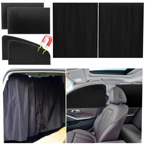 PAMASE Set of 5 Car Privacy Curtains for Sedan- 4 Magnetic 31.5*18.9in Side Car Window Curtains & 1 Rear Seat Divider Curtain with Storage Bag, Baby Shades Screen Sun Covers for Camping Travel Nap Sleeping