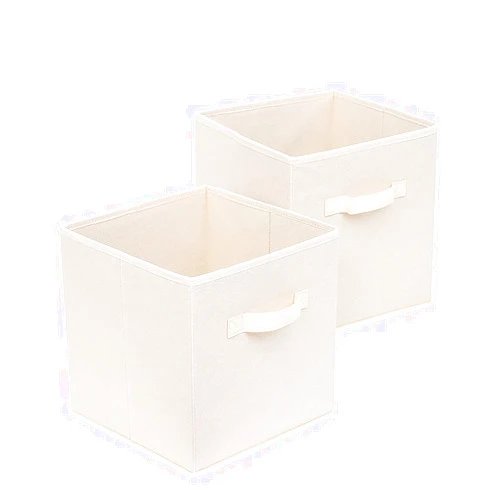 Jingewell 2 Pack Drawer Storage Organisers Boxes, Collapsible Fabric Storage Cubes Organizer with Handles for Clothes Closet Shelves, Bras Socks Underwear Ties Scarve Toys books Beige