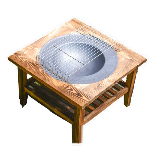 GKTF Fire Pit with BBQ Grill Shelf, Outdoor Fire Pit Table with Double Wooden Shelf Built-in Fire Bowl Firm and Strong Pine Shelf for Outdoor Barbecue Heating Backyard and Garden