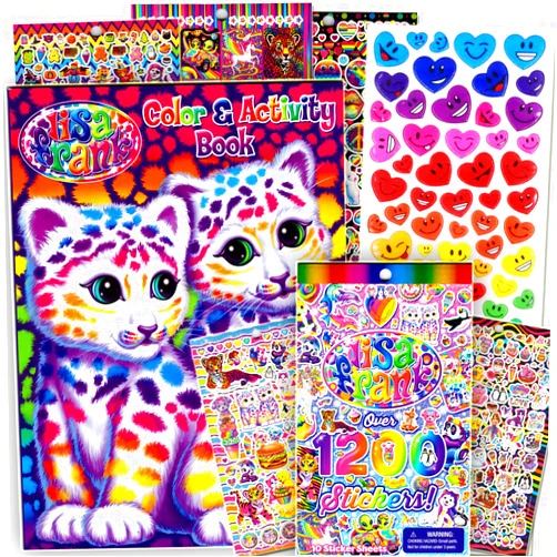 Bendon Lisa Frank Coloring and Sticker Activity Book Set for Kids - Bundle with Lisa Frank Coloring Book with Stickers, Games, Puzzles, and More
