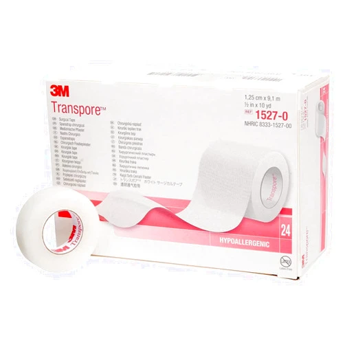 3M Part#3M-1527-0 3M Transpore Medical/Surgical Tape 1/2 Inch x 10 Yards (1.25 cm x 9.14 m) Clear, Porous, Plastic, Hypoallergenic, Water-Resistant - 1/Box of 24 Rolls