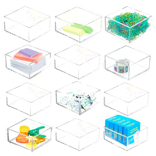 mDesign Plastic Square Desk Organizer - Create Section for Home Office Drawers, Desktop - Holds Pens, Paper Clips, Notebooks and Other Office Supply Accessory - Lumiere Collection - 12 Pack, Clear