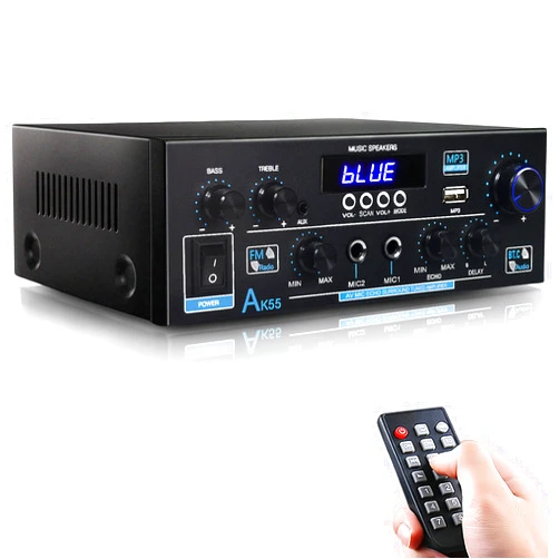 WOOPKER AK55 Stereo Amplifier Home Audio, Bluetooth 5.0 Rated Power 2X 70W 2.0 Channel Bluetooth Amplifier for Speaker Stereo Receivers for Home Theater Speakers, Party, Karaoke, W/Bass/Treble/AUX/FM/MIC/USB