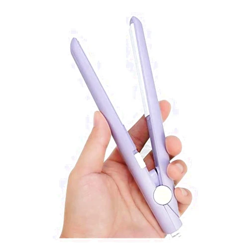 WIKMOB Flat Iron Mini Hair Straightener and Curler 2 in 1 for Ceramic Tourmaline Plate Beauty Heating Salon (US Plug Purple)
