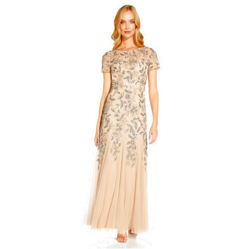 Adrianna Papell Women's Floral Beaded Godet Gown