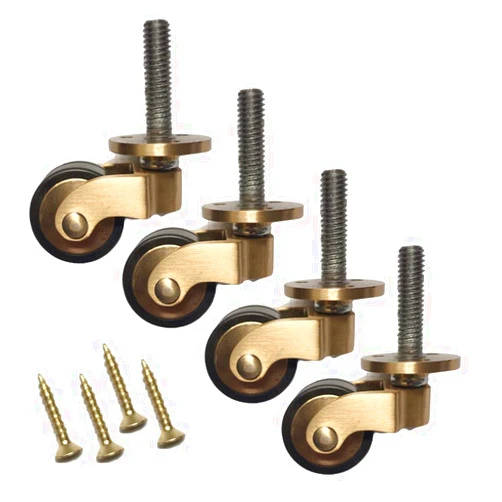 HXFAFA Caster Wheels,4X Brass Swivel Caster Wheels,1inch Antique Furniture Castor,Retro Style,360 Degree Rotating,Silent Wear Resistant,with Iron Galvanized Threaded Rod,for Household Furniture