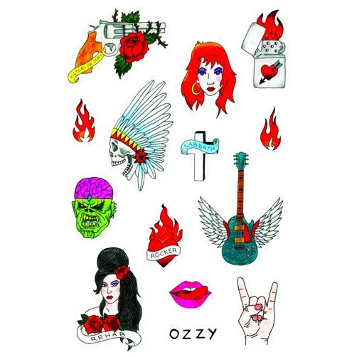 Tatsy The Rock N Rolla Set, Quality Temporary Tattoos, For Men and Women, Rock and Roll Rollin Tattoo Cover Up, Rock Star Party Kit, Guitar Sabbath Rocker Ozzy Rehab Freedom