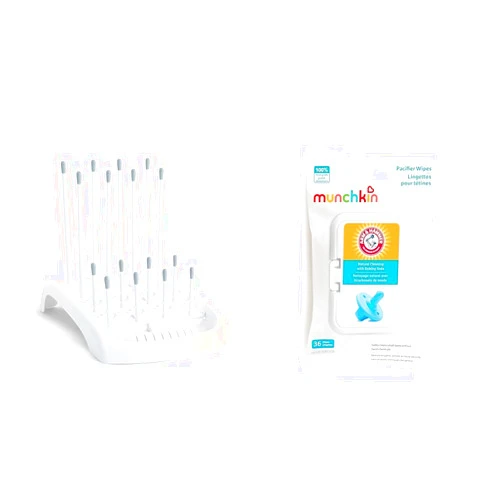 Munchkin Fold Baby Bottle Drying Rack, Arm & Hammer Pacifier Wipes 36 Count Cleaning Bundle