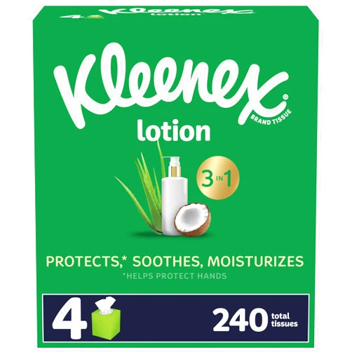 Kleenex Lotion Facial Tissues with Coconut Oil, 4 Cube Boxes, 60 Tissues Per Box, 3-Ply