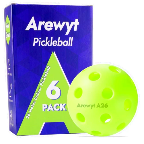 Arewyt Indoor Pickleball Balls 6 Pack | 12 Pack, 26 Holes Pickleballs, High Bounce & True Flight, Well Balanced Pickle Balls for All Style Pickleball Paddles & All Skill Levels (Neon Green, Orange)