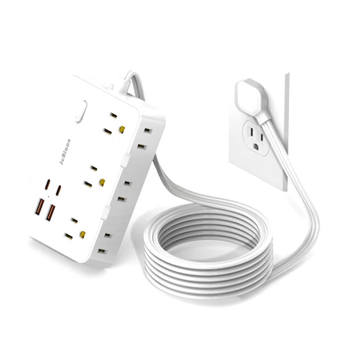 JcBlaon Flat Plug Power Strip Surge Protector, 5ft Ultra Thin Extension Cord with 4 USB Wall Charger(2 USB C Port), 6 Widely-Spaced Outlets Power Strip Compact for Travel, Office, Dorm Room Essentials (White)