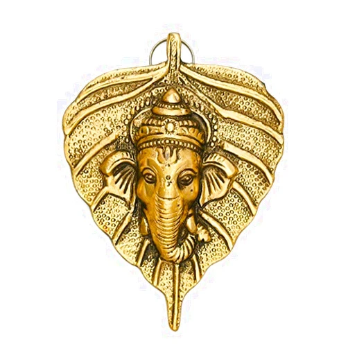 Somi gift Metal Lord Ganesha in Gold Dhoti on Maroon Leaf swastik Wall Hanging (Gold)
