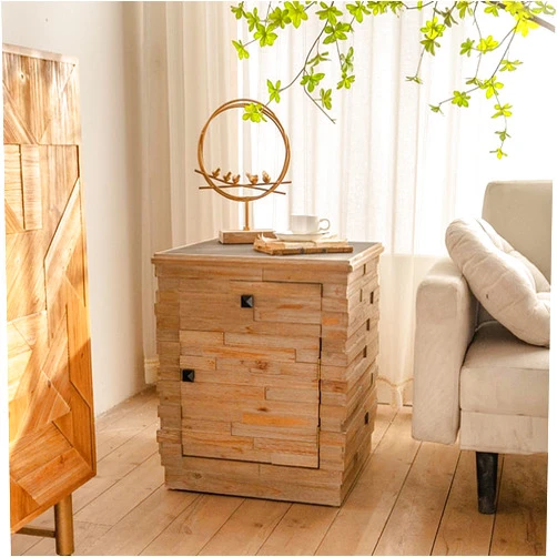 Yalauk End Table, Coffee Table with Storage, Small Side Table, Wood-Like Side Cabinet for Living Room, Office and Dining Room, Natural, 19.69