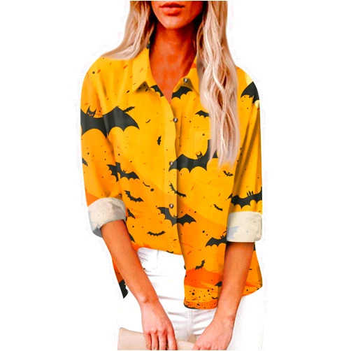 Generic Halloween Shirts for Women Business Casual Button Down Blouses 2024 Trendy Long Sleeve Shirts Funny Scary Fall Tops