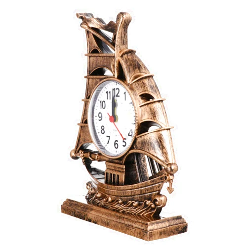 VORCOOL Retro Sailboat Alarm Clock Nautical Boat Figurine Time Clock Lucky Fengshui Table Desk Clock Bedside Desktop Decoration Without Battery for Men Women Golden