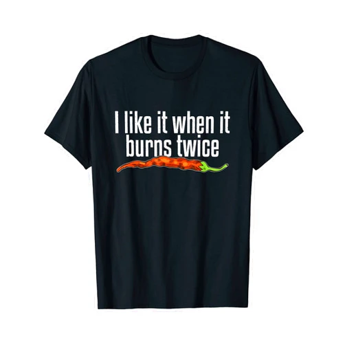 Retro Chili Love Spicy Gifts For Chiliheads I Like When It Burns Twice Capsaicin Scoville Chili Lover T-Shirt