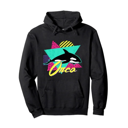 80s 90s Retro Animal Apparel Co Vintage Retro 80s Or 90s Orca Killer Whale Pullover Hoodie