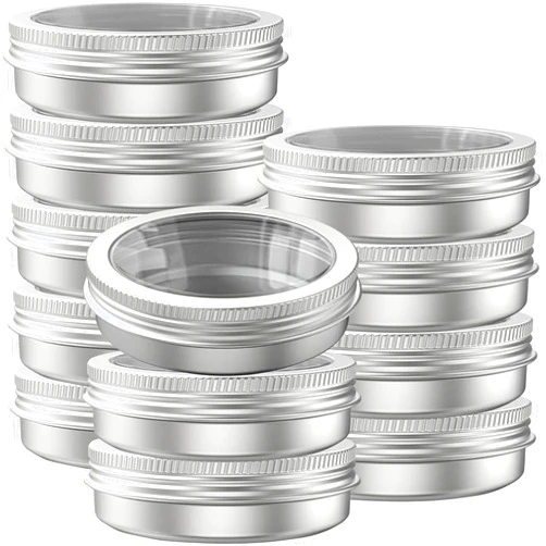 Ymkf Sqqr 75 Pcs Clear Window Aluminum Round Cans,Candle Containers with Screw Lid,2 Oz Metal Round Tins for Crafts,Cosmetic, DIY