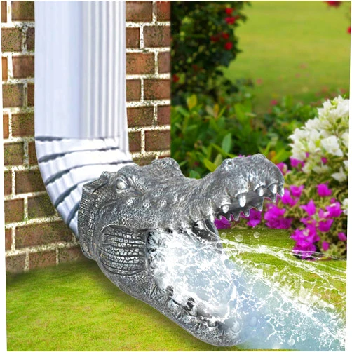 Carchistan Alligator Downspout Crocodile Garden Statues Gutter Guardian Rain Downspout Extension Outdoor Statues Garden Decorations,10