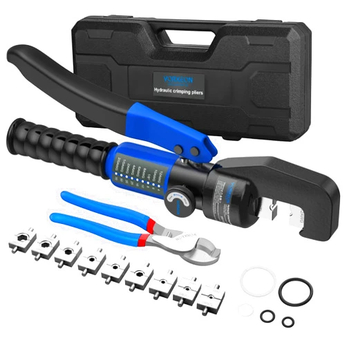 VORXEON 8 US TON Hydraulic Crimping Tool With Cable Cutters 10 Inches And 9 Pce die set 12AWG, 10AWG, 1/8
