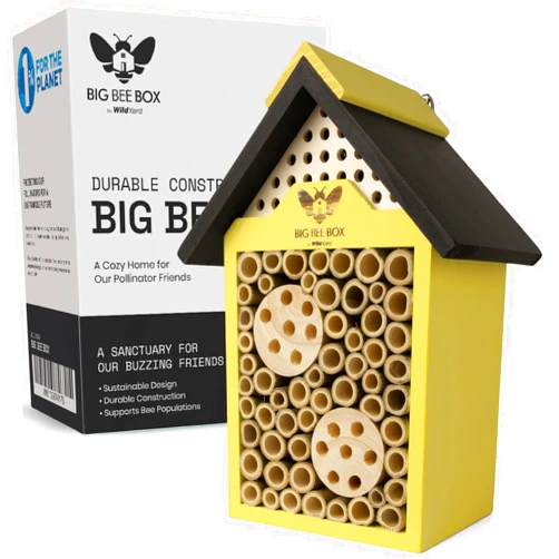 WildYard Bee House - Weather-Resistant Natural Wood Mason Bee Box for Power Pollinators - Simple Installation for Gardens - Pollinator House