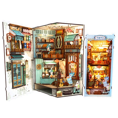 Cutefun Book Nook Kit-Dollhouse Book Nook Miniature Kit for Bookshelf Insert Decor Crafts for Adults,3D Wooden Puzzle Bookends,Halloween for Family and Friends(Azure Phoenix Lodge)