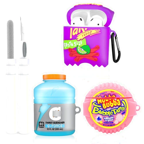 AIOPTO Cute Case for Airpod 2/1 with Cleaner kit,3D Kawaii Silicone Airpod Case Cartoon Food Funny Protective Cover Accessories for Airpod 1&2 Gen Charging Case for Girls Boys[3Pack]