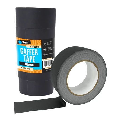 Reli. Gaffers Tape, Black | 5 Rolls Bulk | 3