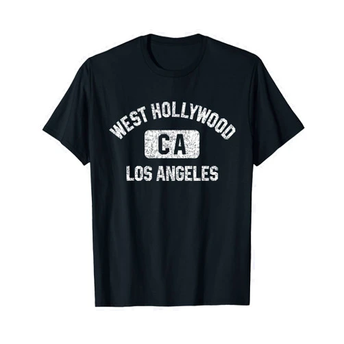 133 Apparel Hollywood CA West Hollywood Los Angeles Gym Style Distressed White Print T-Shirt