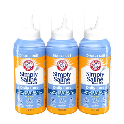 Arm & Hammer Simply Saline Daily Care Nasal Mist 4.4oz, Hypertonic Saline Nasal Spray, Drug-Free, 3-Pack