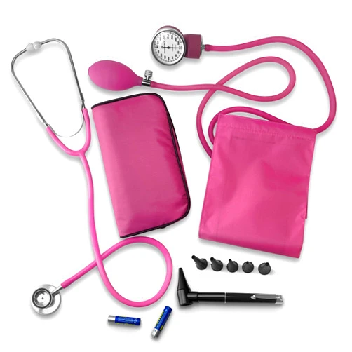 EMS XTRM Nurse Essentials Kit with Travel Case - Includes Sphygmomanometer, Stethoscope, Mini Otoscope - Pink