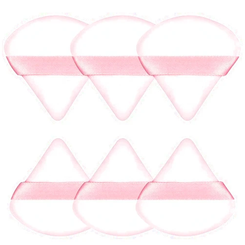 Korintin Triangle Powder Puffs 6pcs, Soft Face Makeup Puff for Loose Powder Mineral Powder Body Powder, Wedge Shape Velour Cosmetic Makeup Sponge for Contouring, Beauty Tools (6pcs Pink)