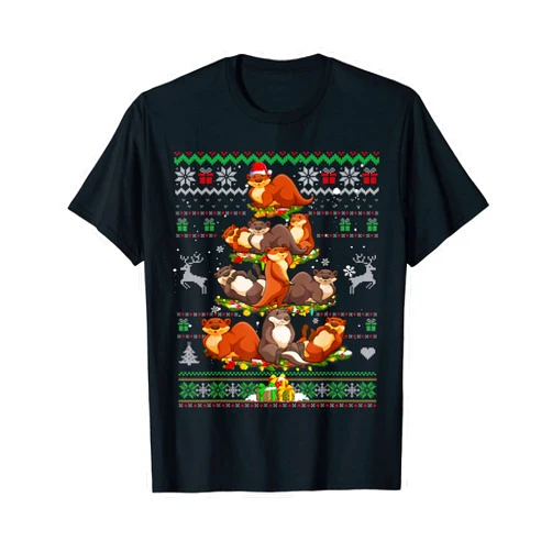 Otter Christmas Tree Lights Ornament Otters Pajama Otter Christmas Tree Lights Ugly Sweater Otters Ornaments T-Shirt