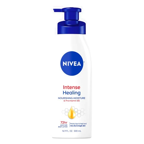 NIVEA Intense Healing Body Lotion for Dry Skin, 72-Hour Moisturizing Lotion with Deep Nourishing Serum and Provitamin B5, 16.9 Fl Oz Pump Bottle