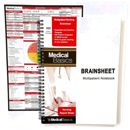 Medical Basics Nursing Brain Sheet Multiple Patient Notebook - Nurse and CNA Report Sheet - 3 Patients per Template