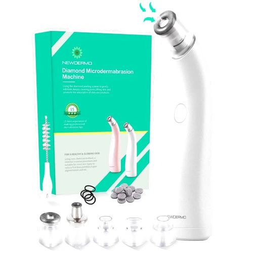NEWDERMO 2-in-1 Microdermabrasion Machine for Facial, Diamond Microdermabrasion Device USB Rechargeable - Advanced Home Facial Treatment Machine (White)
