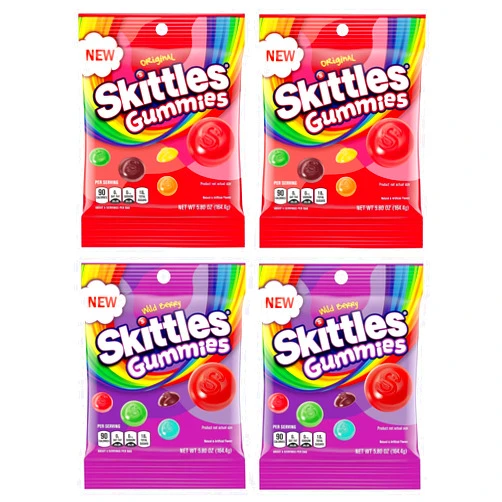 SKITTLES Gummy Candy Original and Wild Berry 5.8oz Bag Bundle - Includes 4 Bags - 23.2 Total Oz