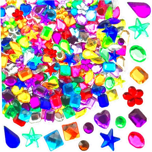 Drehdy 900pcs Gems Acrylic Flatback Rhinestones Gemstone Embellishments, 9 Shapes, Muticolor Crystal Gems 6-13 mm for DIY Craft