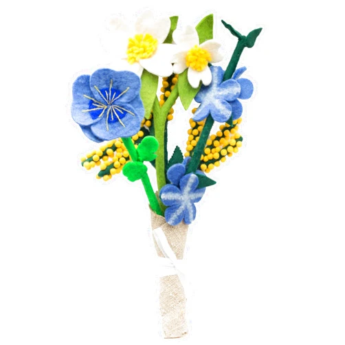 Glaciart One Felt Flowers Artificial Bouquet - 4 pcs | Reusable, Washable and Essential Oil Ready Multi Color Artificial Flowers w/Bendable Wire Stem | Great as Gift and Home or Event Decorations