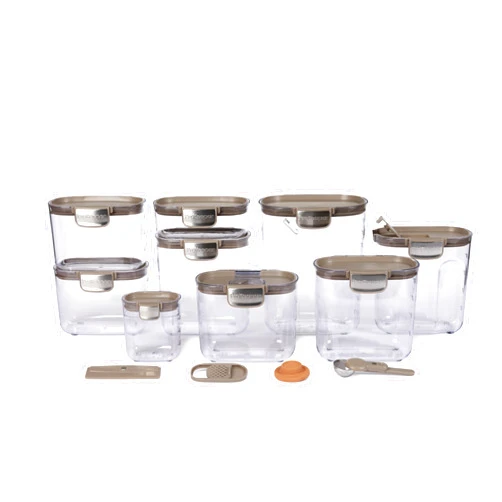 ProKeeper+ Airtight Food Storage Container Set – Clear Plastic Flour and Sugar Canister Set with Magnetic Accessories for Kitchen Organization (Taupe, 13-Piece)